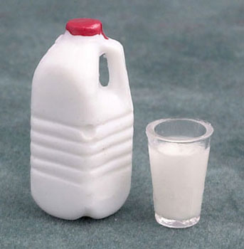 Dollhouse Miniature 1/2 Gallon Milk W/Glass Of Milk